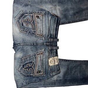 Men's Rock Revival Jeans with Embroidered Pockets